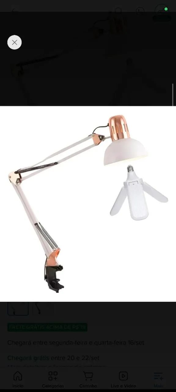 Kit luminária Pixar articulada + lâmpada petala