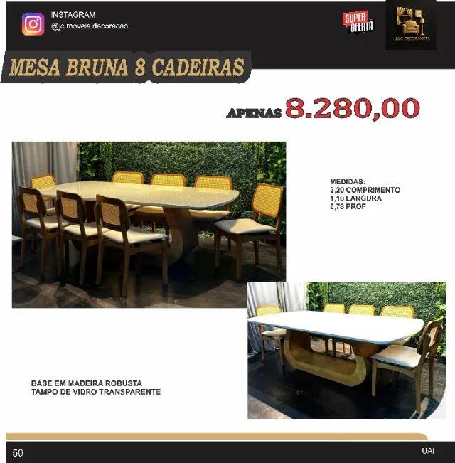 MESA BRUNA 8 CADEIRAS DE JANTAR