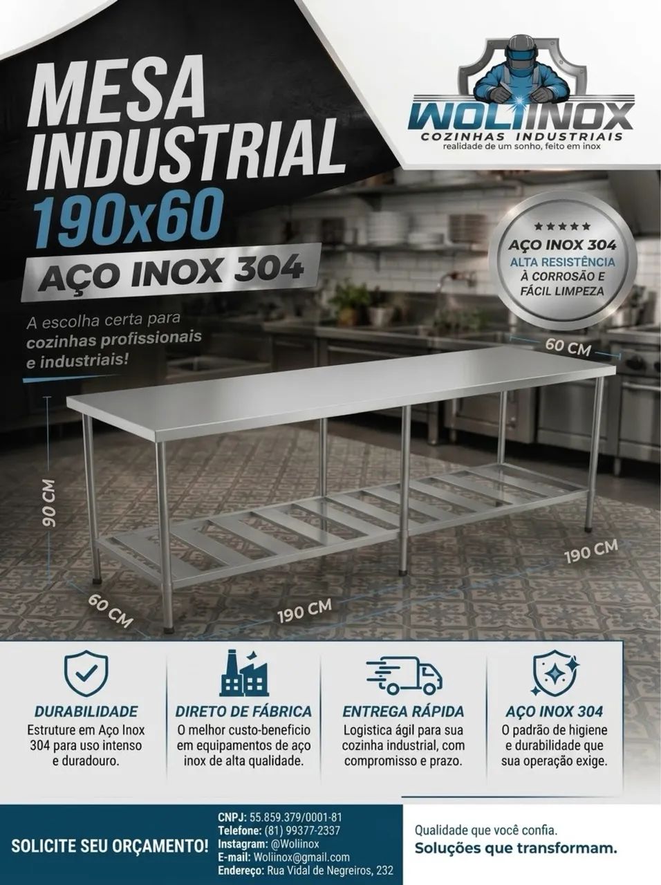 Mesas em inox
