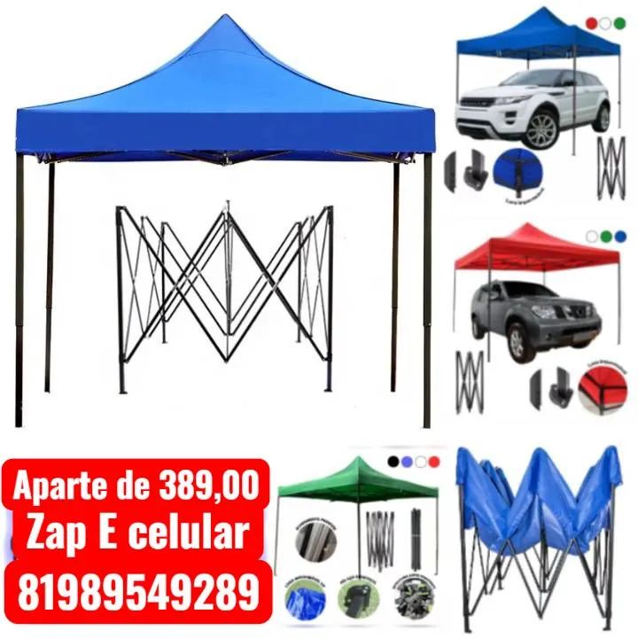 Tenda sanfonada azul ,vermelho ,verde ,preta e branca 