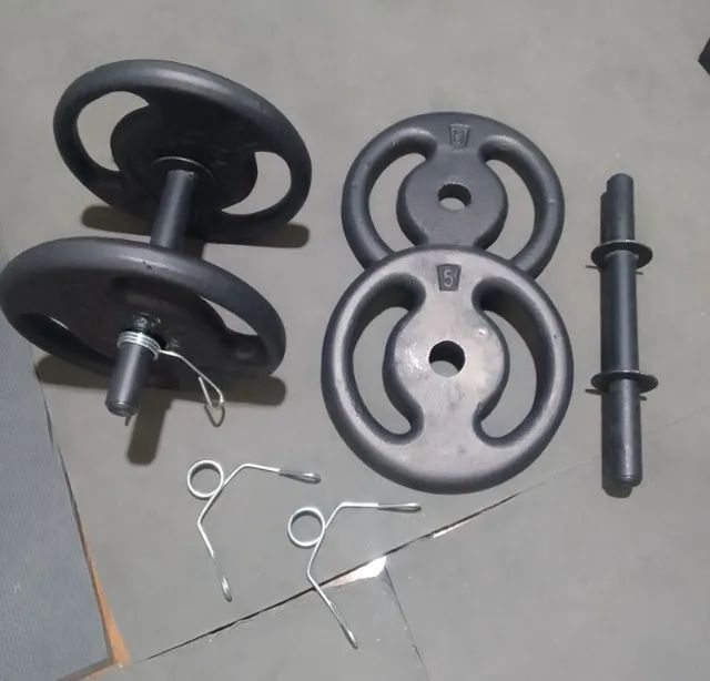 Barra Halteres + 20kg Anilhas Ferro - Foto 2