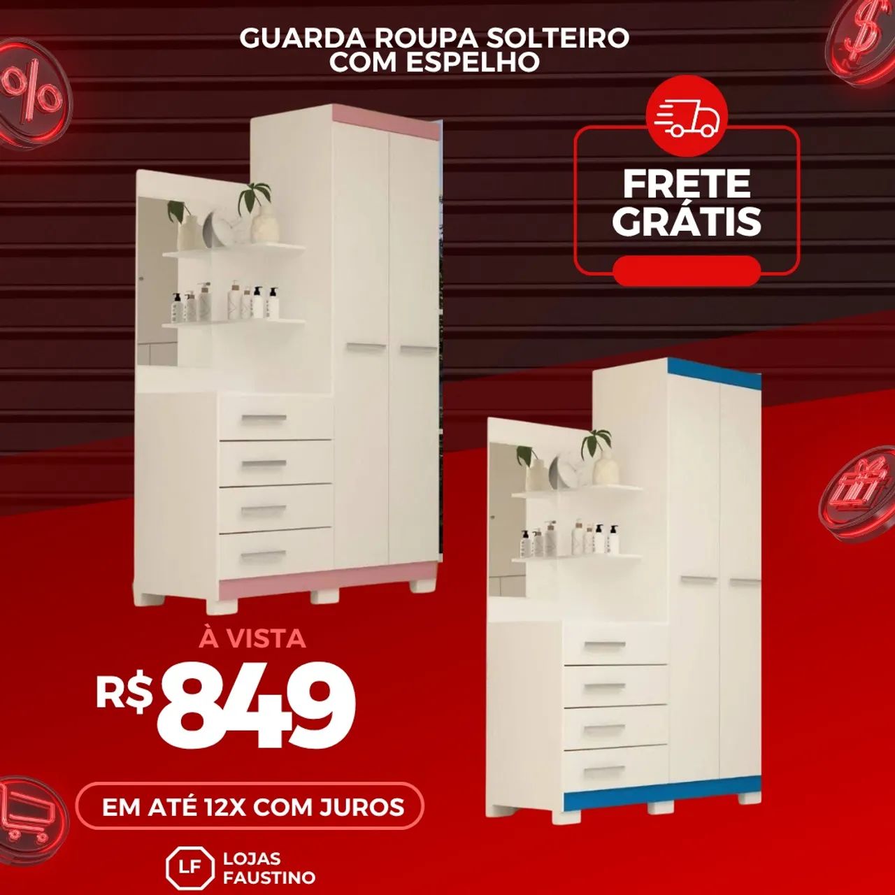 Guarda roupa 100% MDF com espelho 