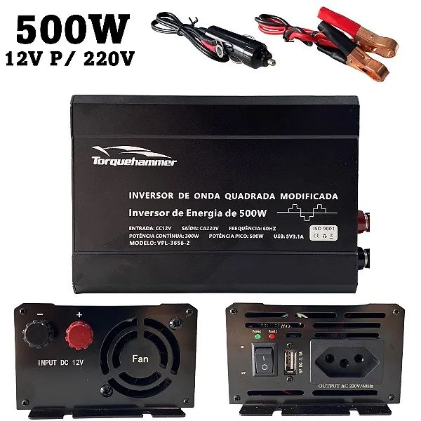 Inversor de Energia 500W 12V para 220V Ideal para Starlink USB 3.1A - Torquehammer 