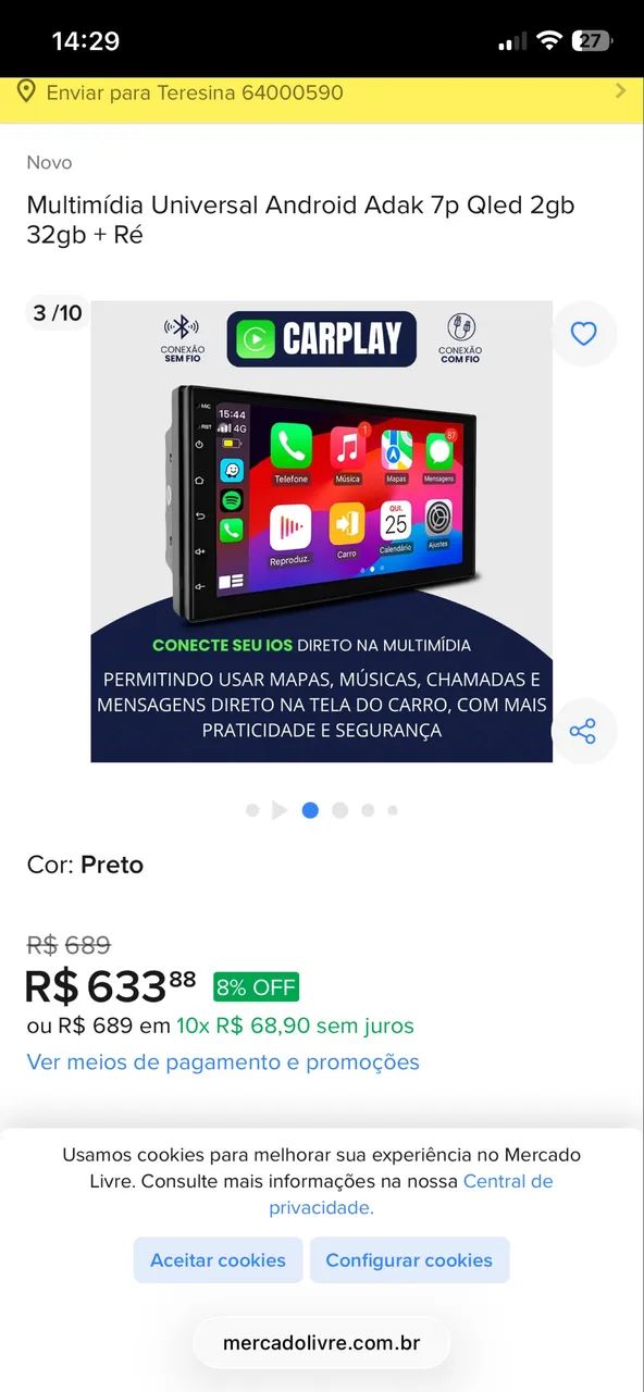 Central Multimídia ADAK CarPlay/AndroidAuto - Foto 4