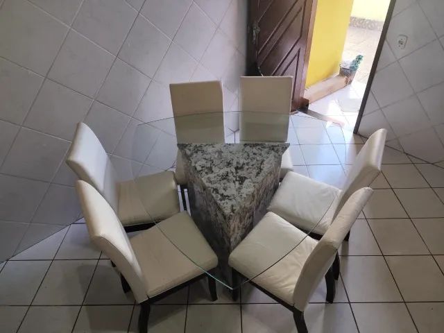 Mesa de Jantar de Vidro com Base de Granito - Foto 3