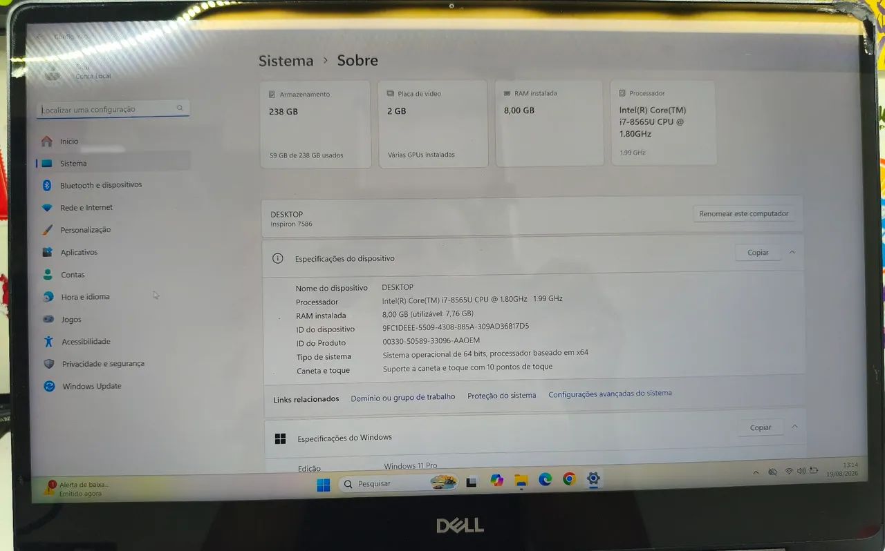 Notebook Dell Inspiron 7586 i7-8gen com placa de vídeo  - Foto 2