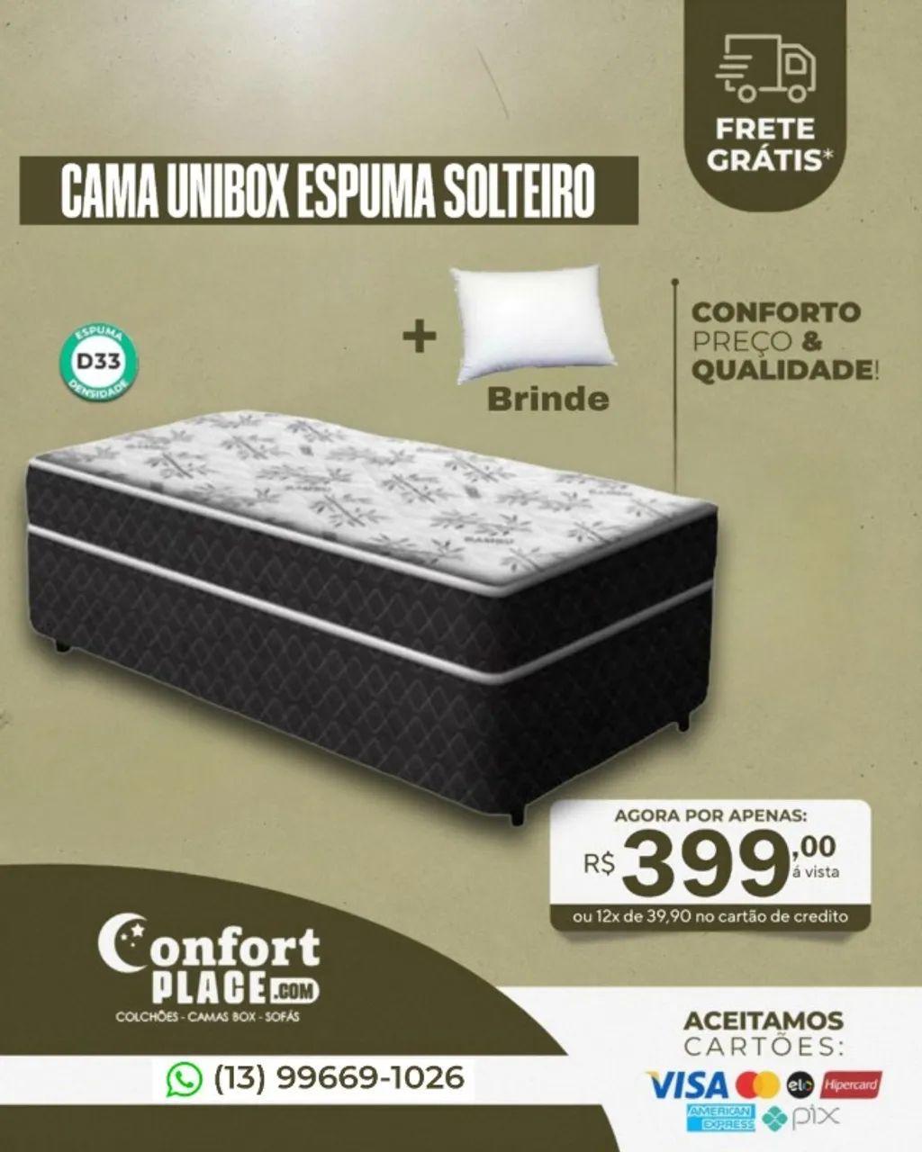 Cama Box Solteiro Espuma Premium D33 Frete Gratis