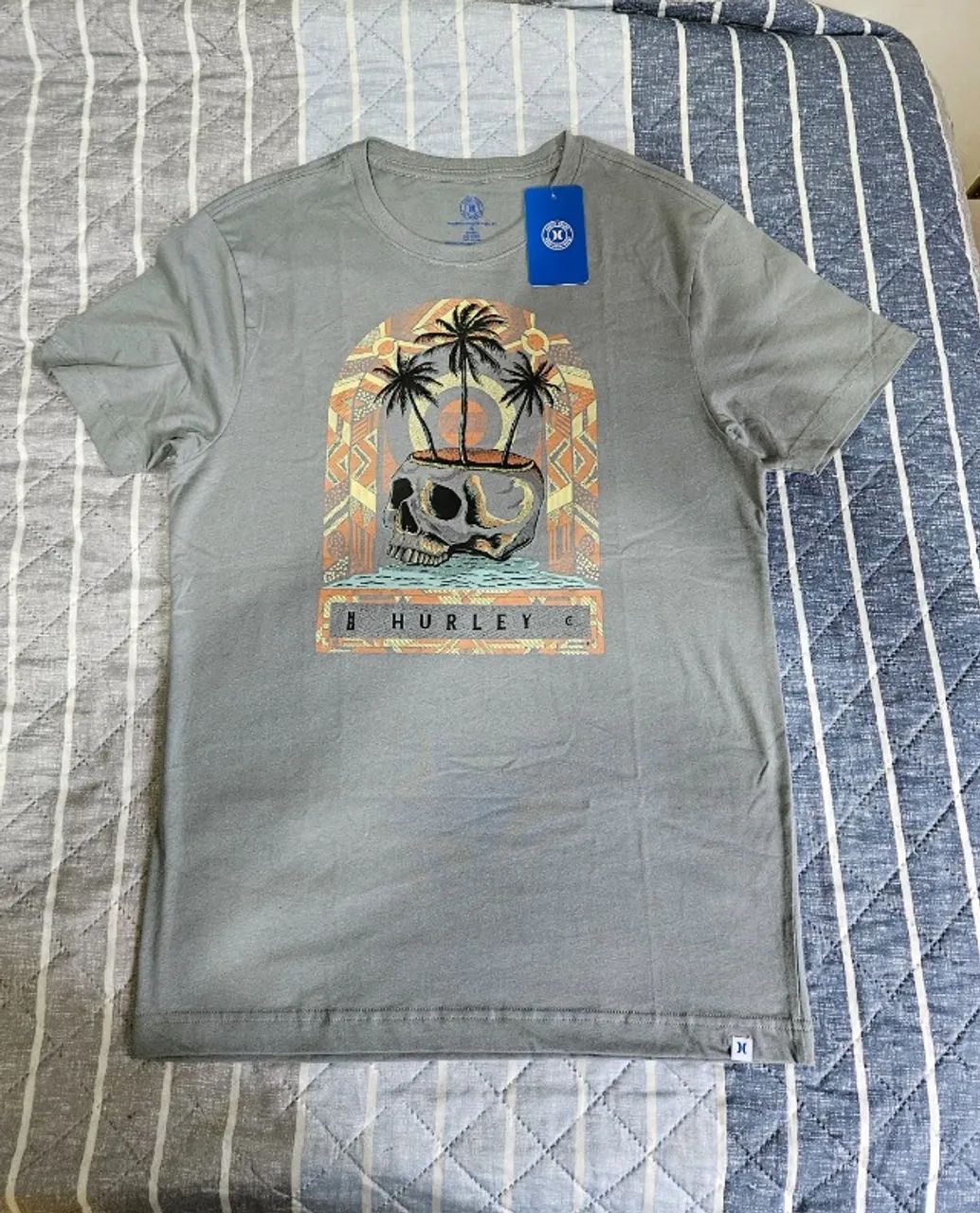 Camiseta Hurley Cinza P Estampada 100% Algodão