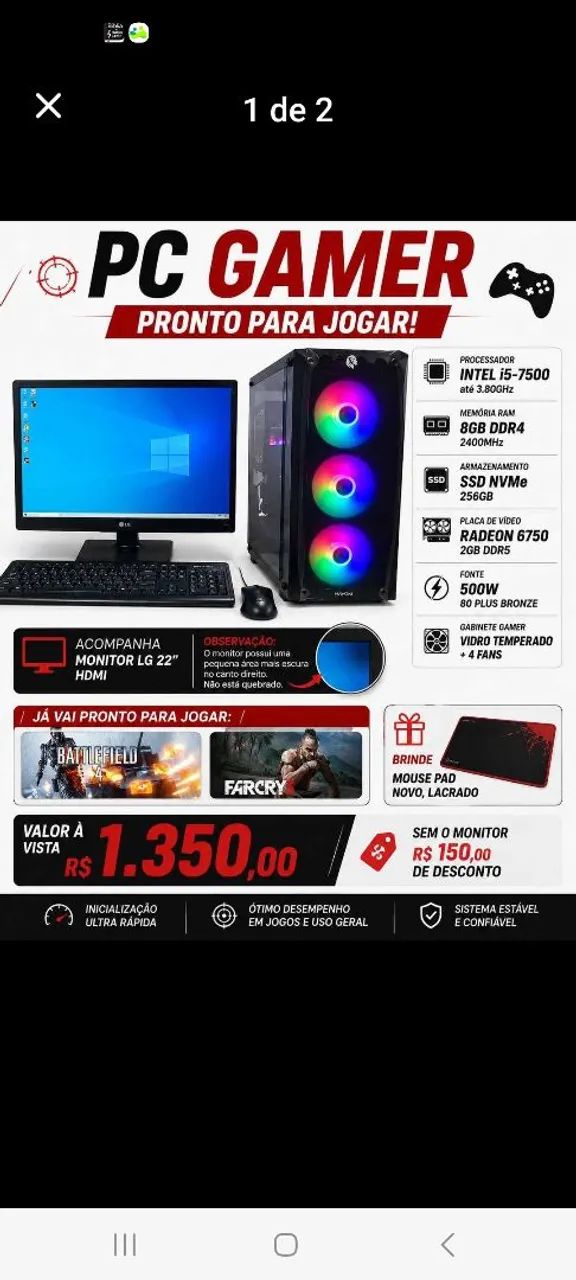 Computador Game, I5 Sétima geração 