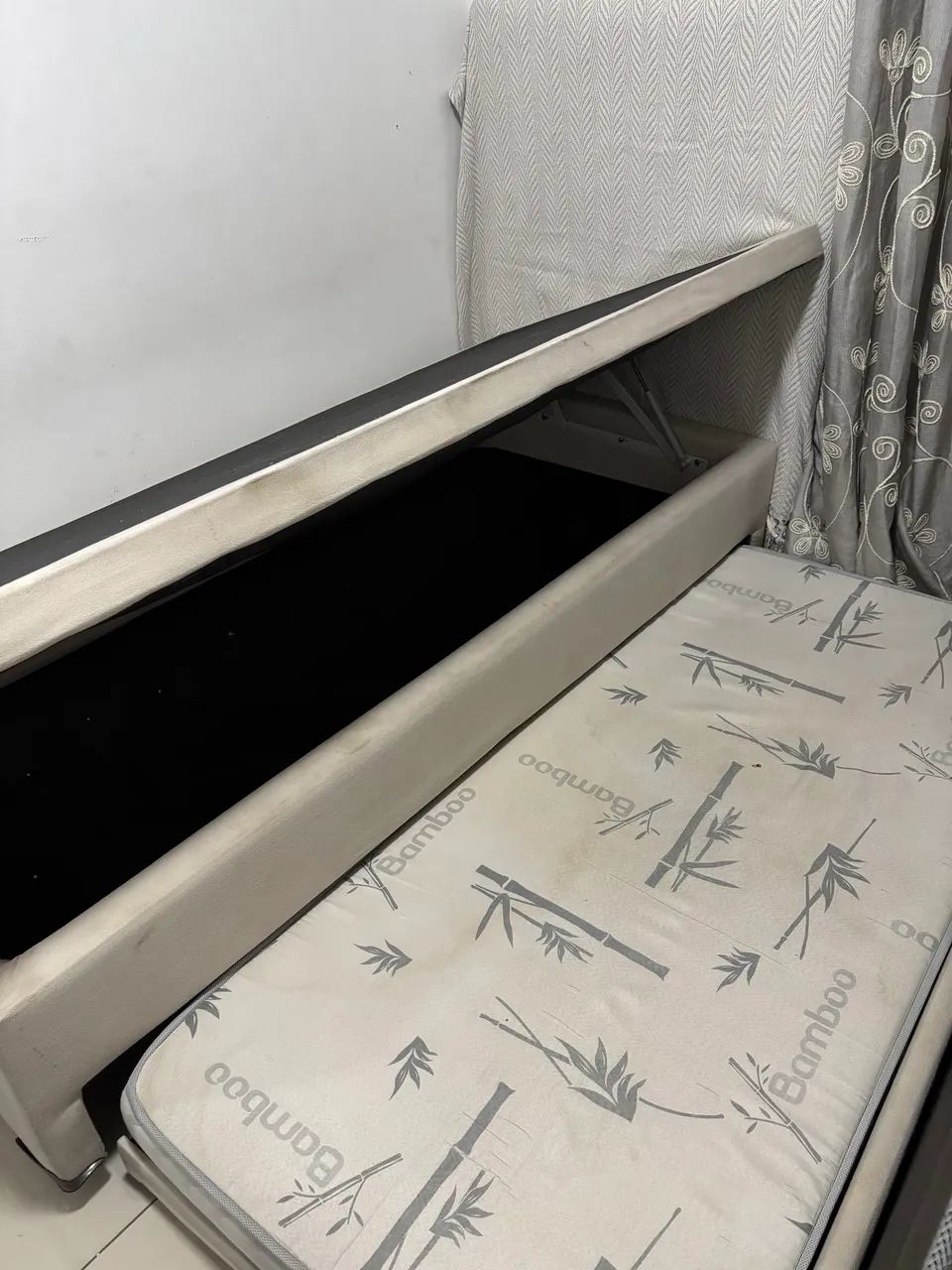 Bicama solteiro box com baú com colchão de baixo 