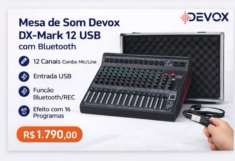 Mesa de Som Devox DX-Mark 12 USB com Bluetooth e Case - Foto 3
