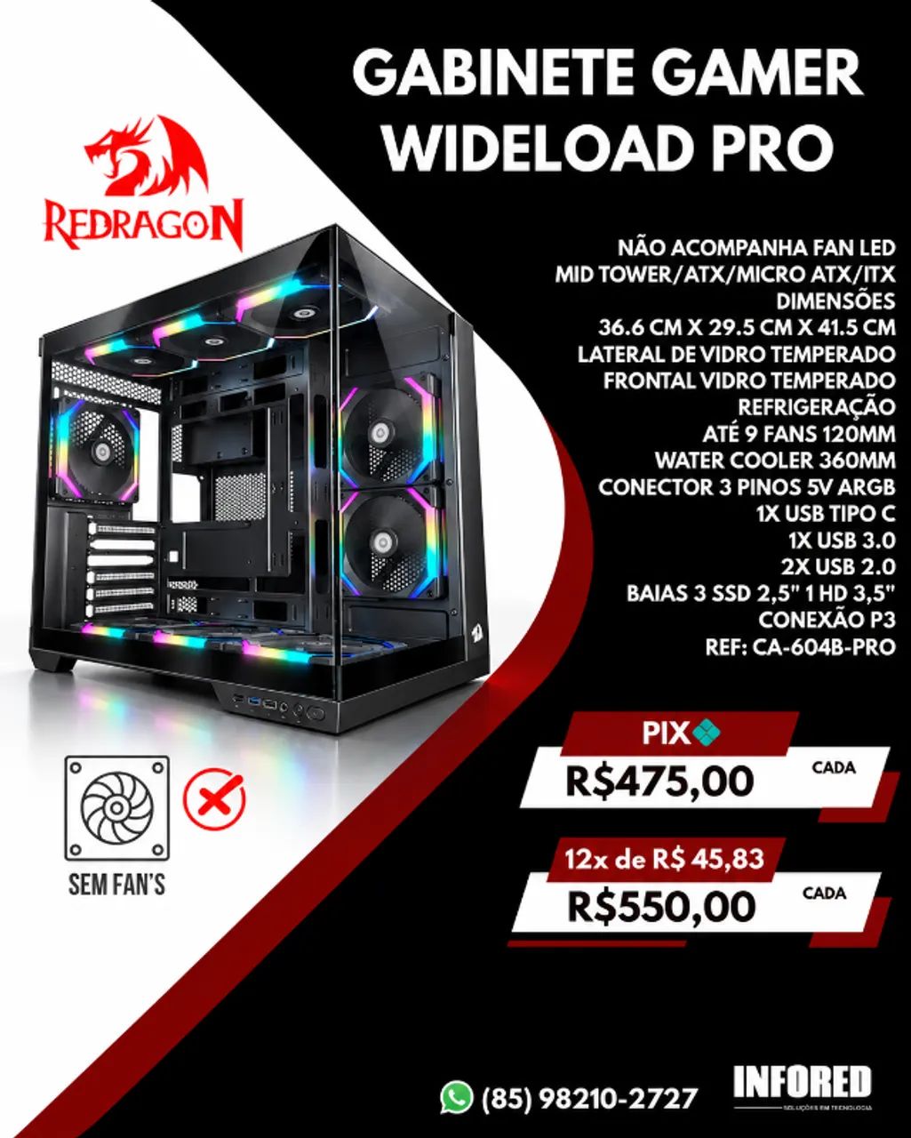 Gabinete Gamer Redragon Wideload Pro  