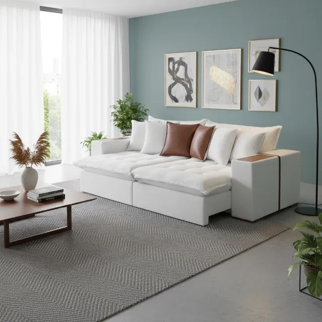 Sofá Cama Tebas 216cm 4 Lugares Retrátil e Reclinável Tecido Linho Innove