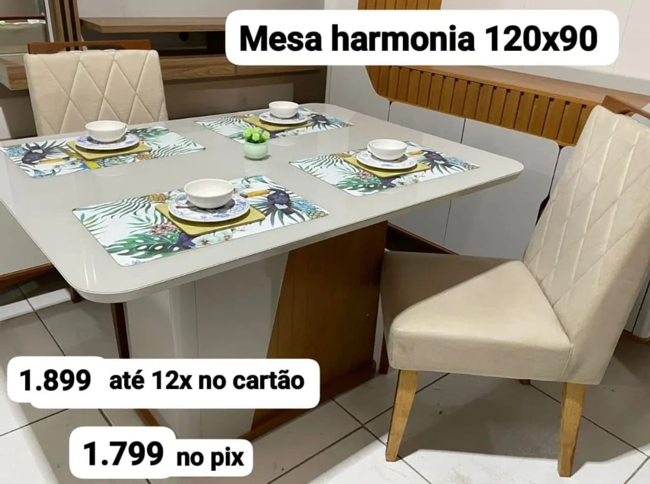 Mesa de jantar 4 lugares com baú promoção 