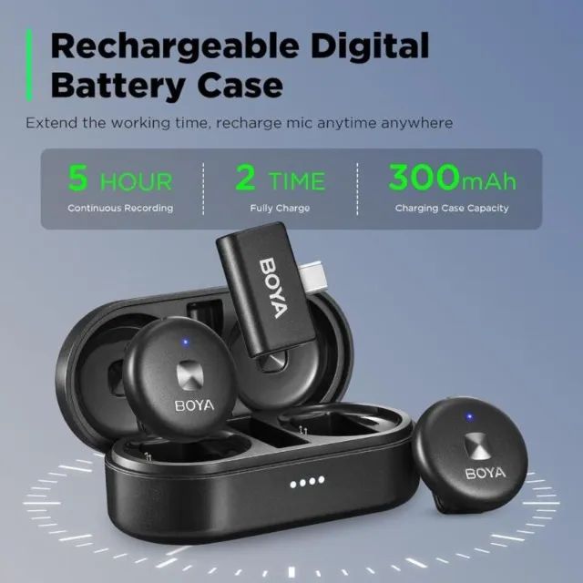 Sistema Microfone Sem Fio Boya Omic-U USB-C Lapela Preto - Foto 4