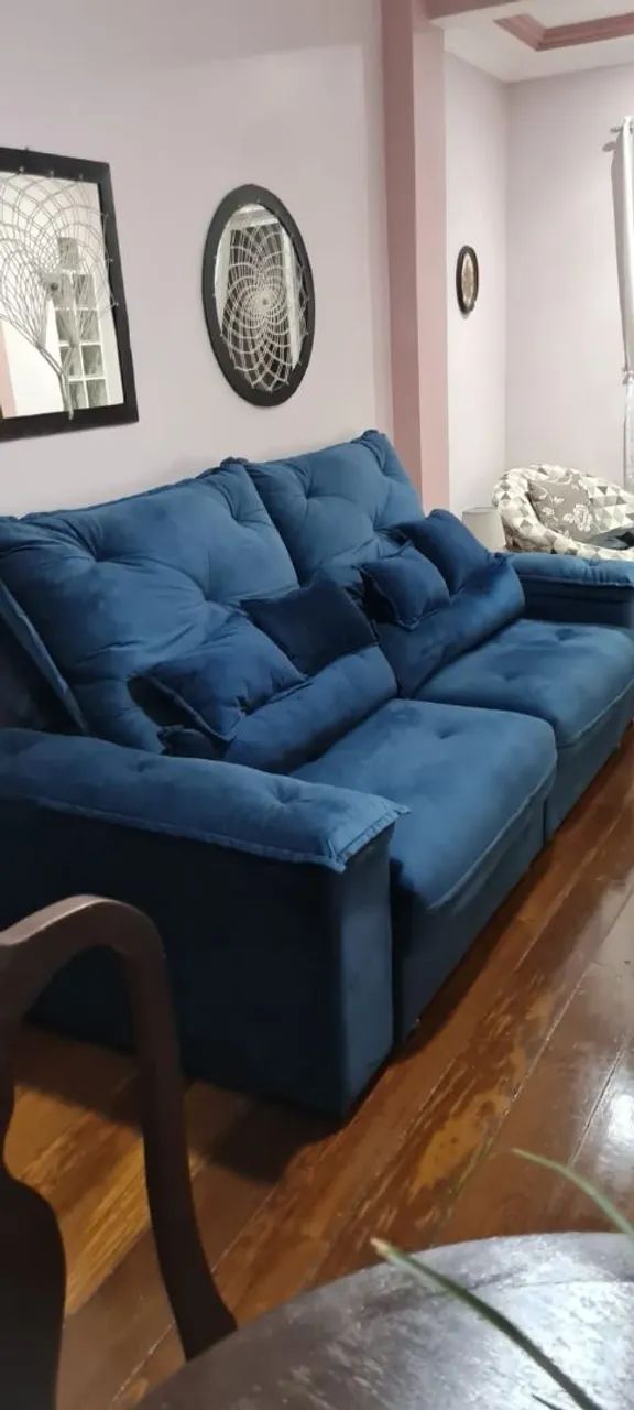 Sofá Retrátil Reclinável Azul-marinho, com 2,50m de comprimento  - Foto 5