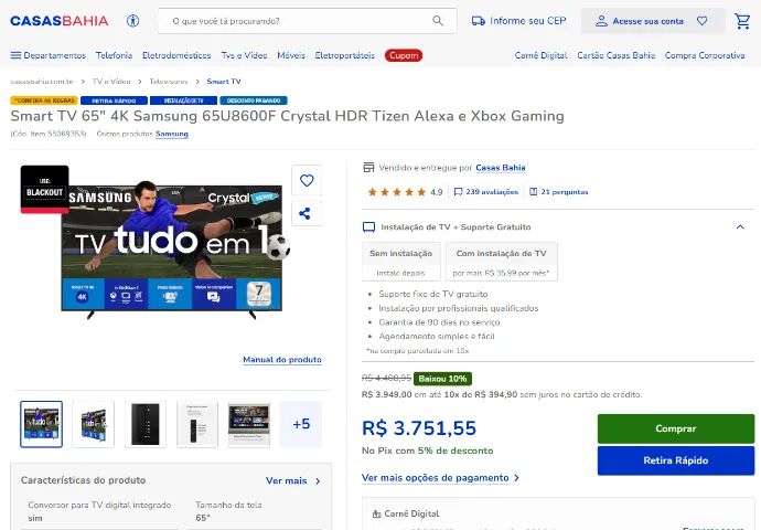 Samsung Smart TV 65" 4K AU7000 - Muito conservada - Foto 3