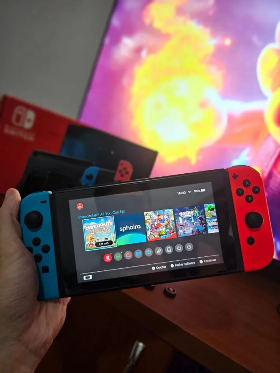 Switch V2 Desbloqueado SEMINOVO + SD 128 GB + Caixa + Película + Brinde + Suporte Online - Foto 2