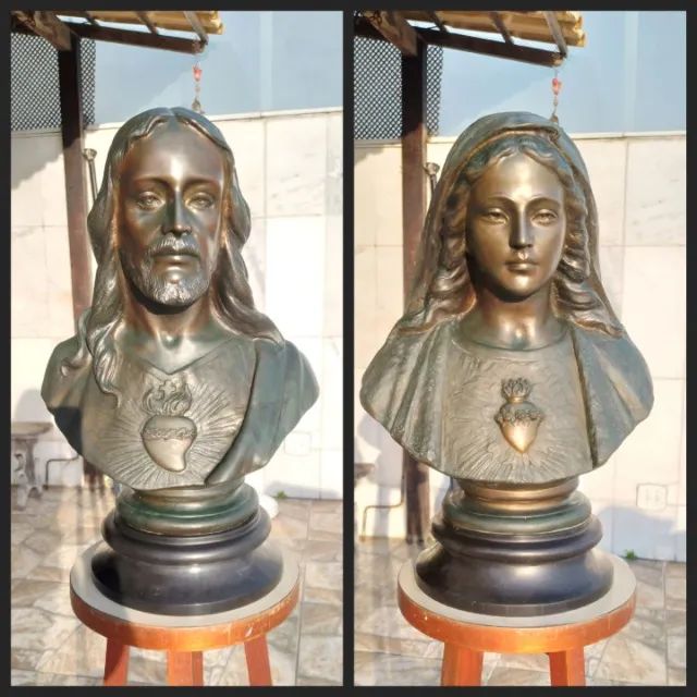Antiguidade busto em bronze Sagrado Coração 