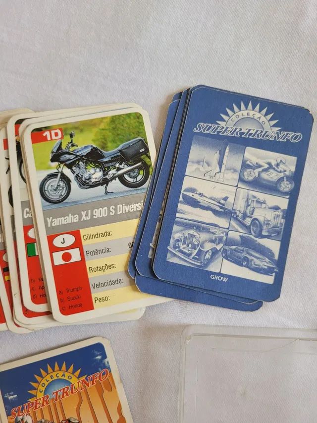 Jogo de Carta Super Trunfo Velocidade Máxima e Motos Famosa Antigo