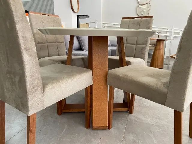 Conjunto Mesa Redonda 1m com Base de Madeira Maciça e 6 Cadeiras - Foto 2