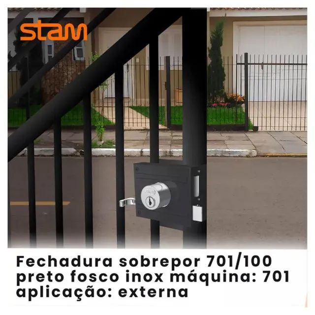 Fechadura De Sobrepor Portão 1701/100 Preto Fosco Stam - Foto 3