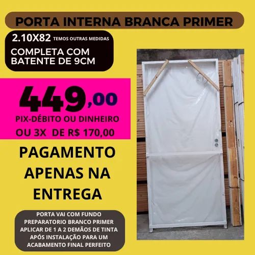 Porta branca Eb12 primer com batente de 9cm 2.10x72 - frete a/c - pagamento na entrega