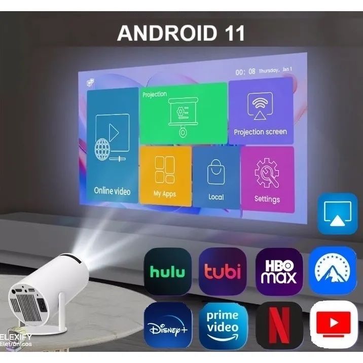 Projetor Portátil Android 11 Smart  Wifi 6 Bluetooth 5.0