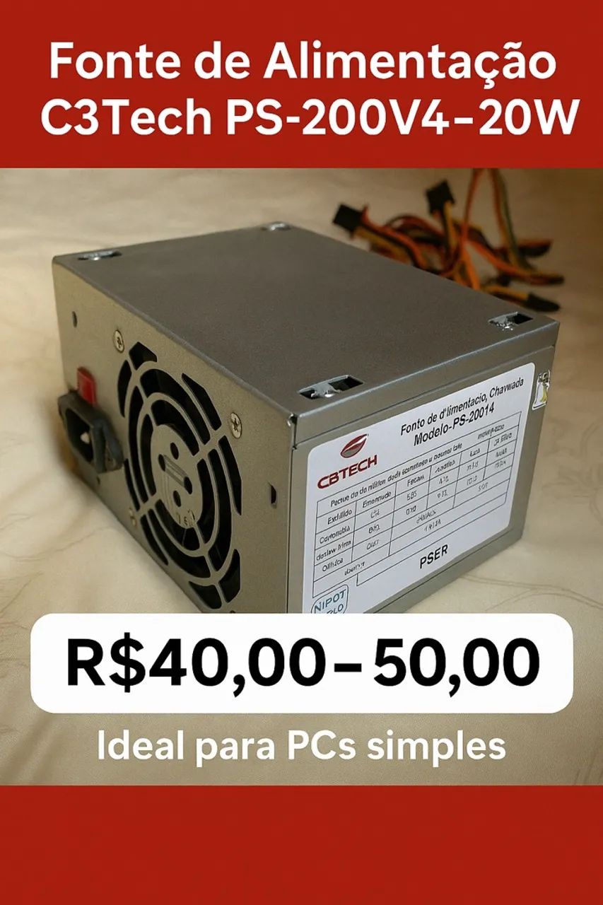 Fonte de Alimentação C3Tech 200W PS-200V4 - Barata e Funcional