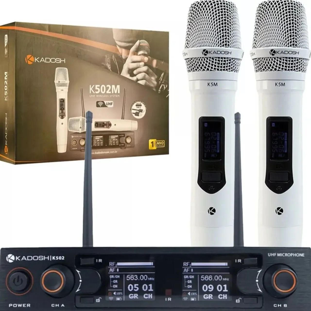 Microfone Profissional Duplo Kadosh K502M Branco Sem Fio
