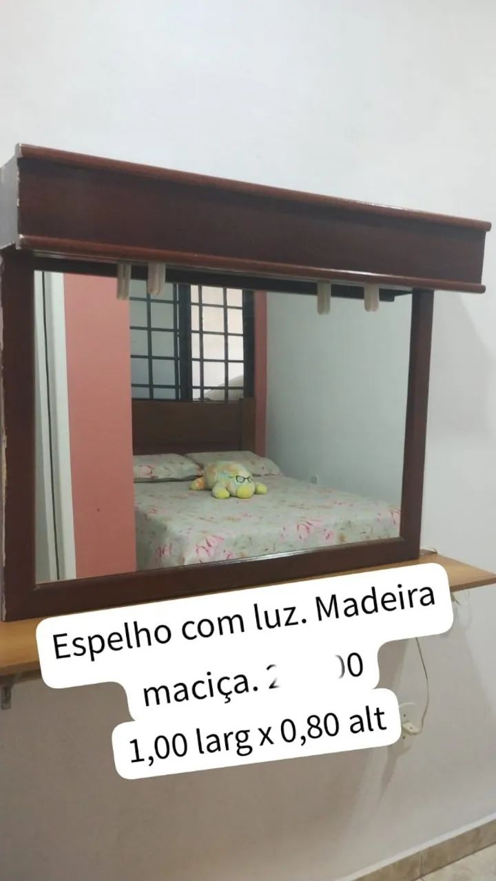 espelho com iluminação e moldura de madeira   - Foto 2