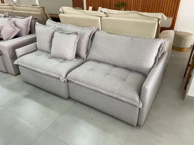 Sofá retrátil e reclinável sem caixa, design clean em linho com molas ensacadas!
