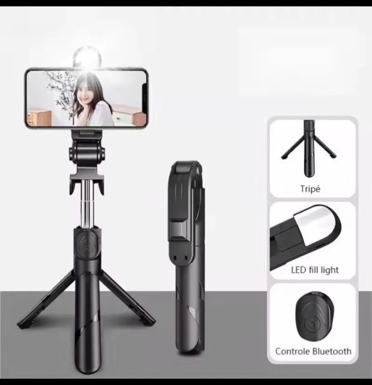 Tripé para Celular Selfie Stick Bluetooth Suporte para Smartphone - Foto 3