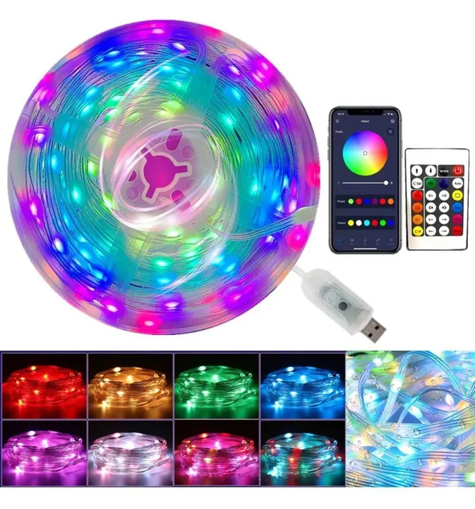 Fita LED usb RGB colorida 10 metros com controle remoto e aplicativo