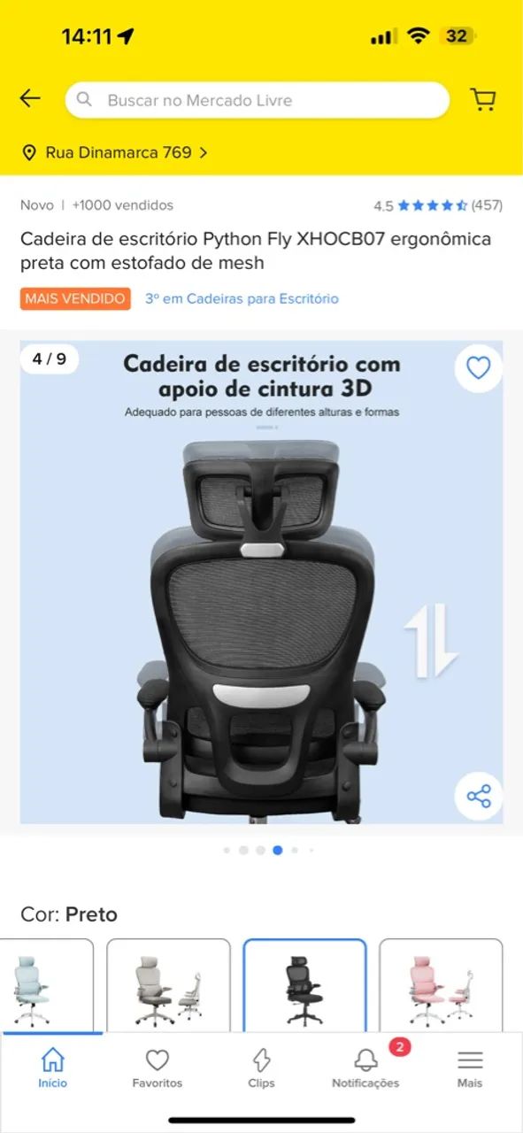 Cadeira de Escritório Ergonômica Python Fly XHOCB07 - Preta - Foto 4