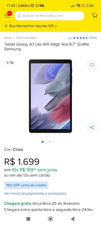 Galaxy Tab A7 lite, 64G. NUNCA USADO, NA CAIXA.