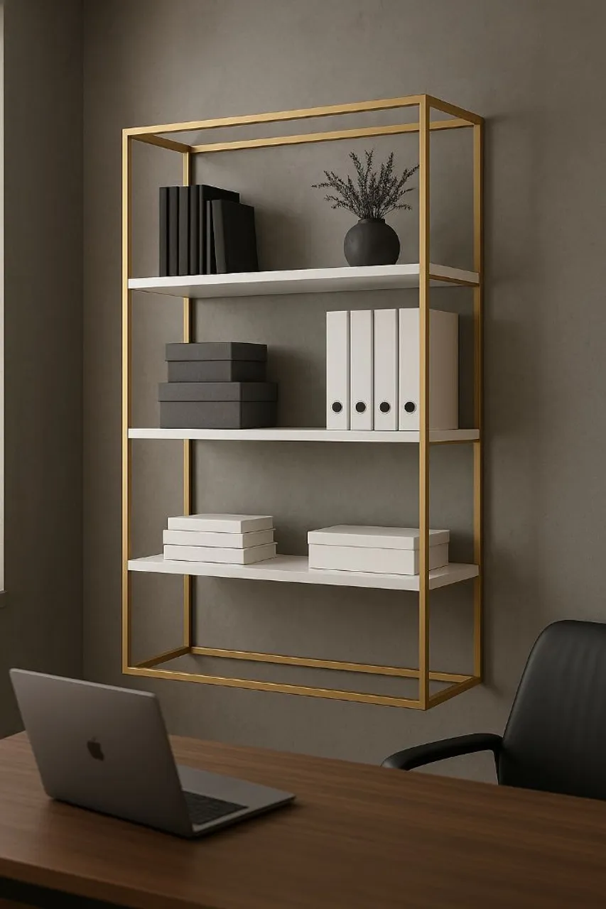 Estante Decorativa Moderna com Detalhes Dourados
