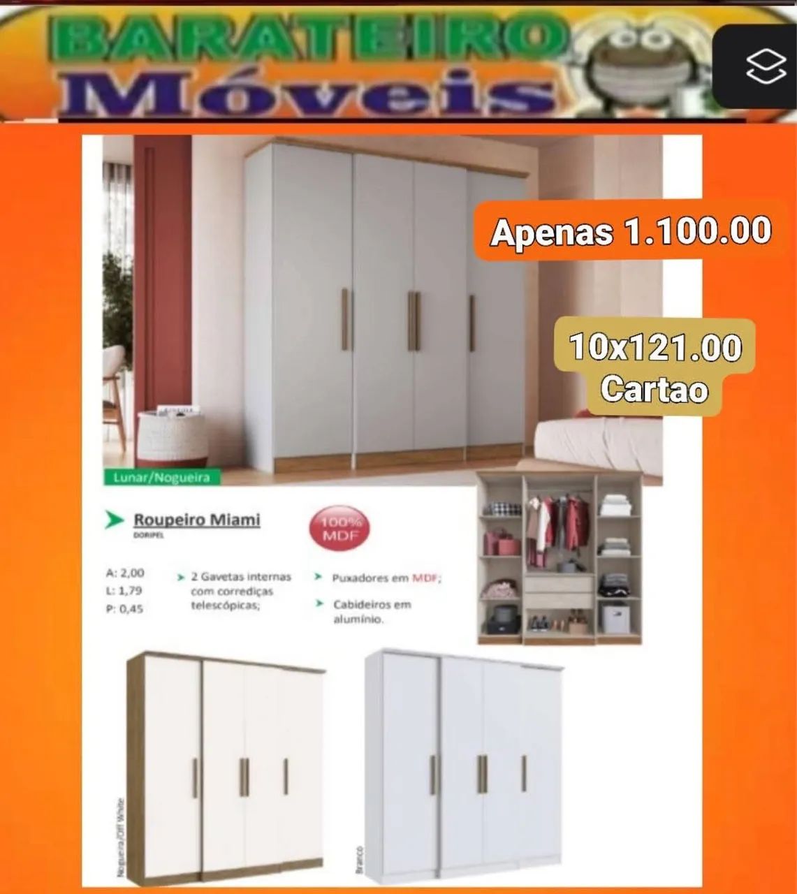 Guarda roupa solteiro mdf 