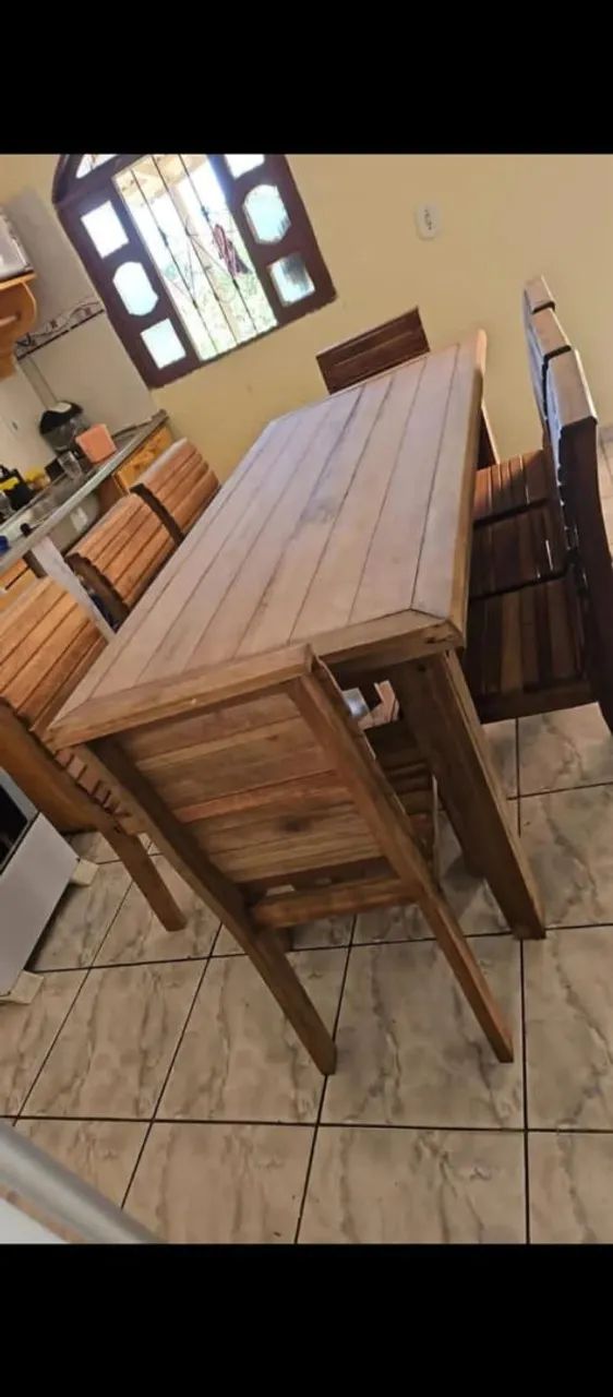 Mesa com 8 cadeiras em madeira eucalipto  - Foto 3