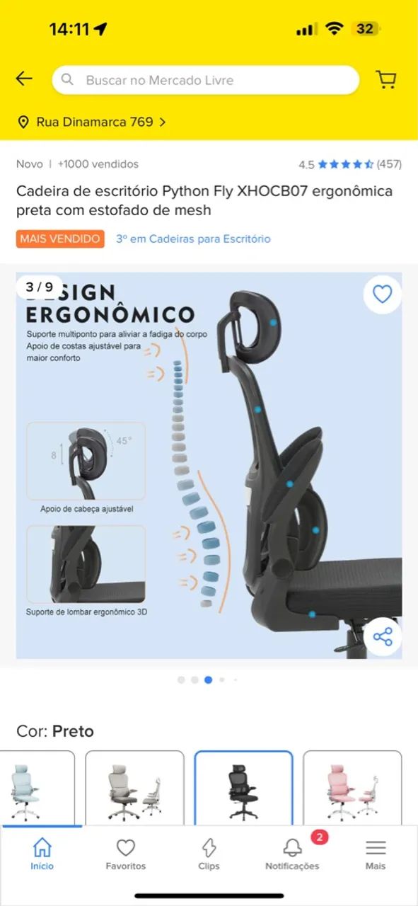 Cadeira de Escritório Ergonômica Python Fly XHOCB07 - Preta - Foto 3