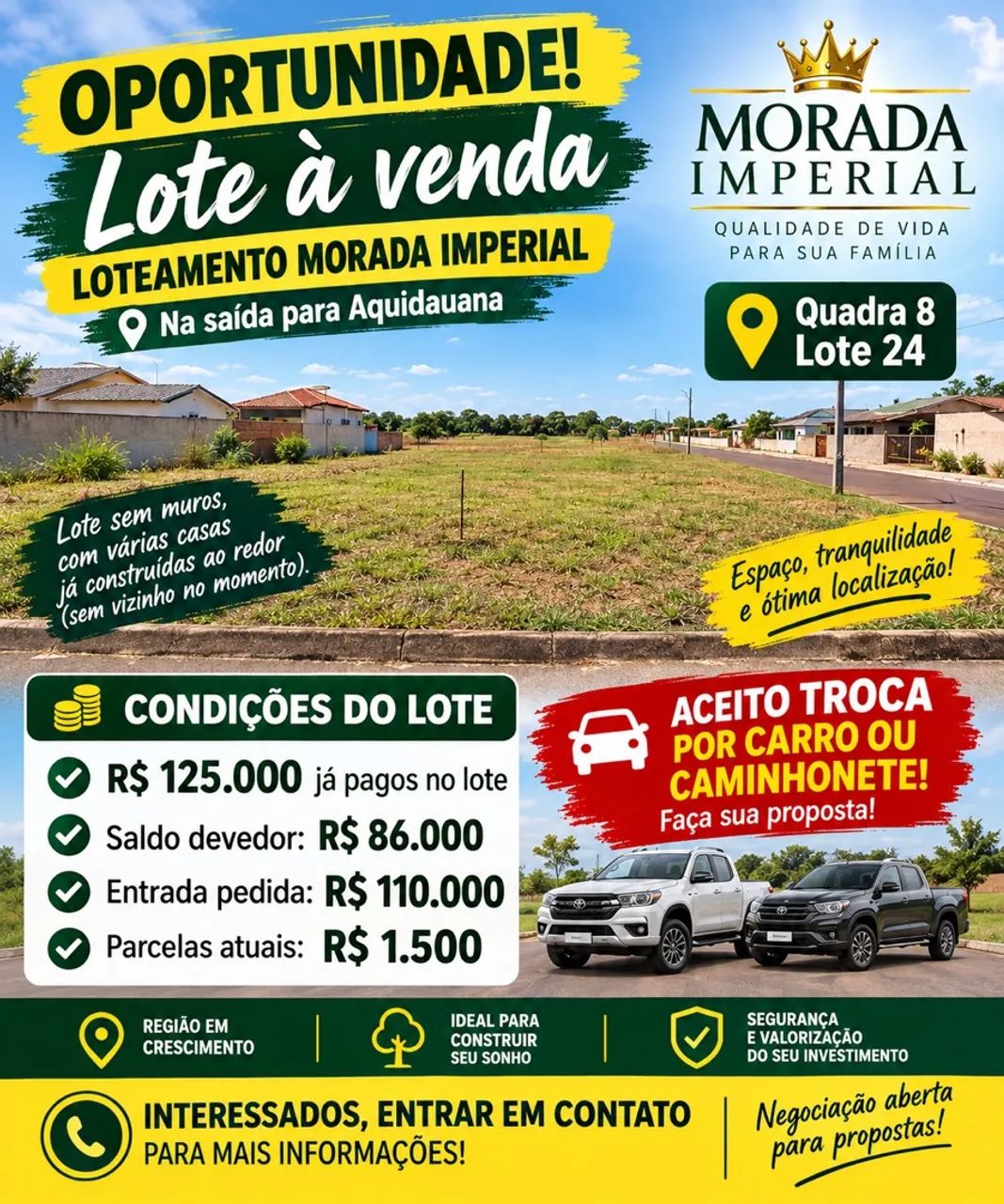 VENDO LOTE NA MORADA IMPERIAL 