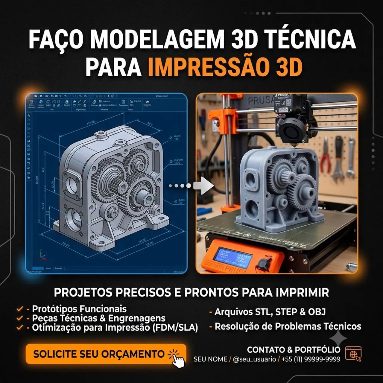 Faço modelagem 3D técnica para impressão 3D