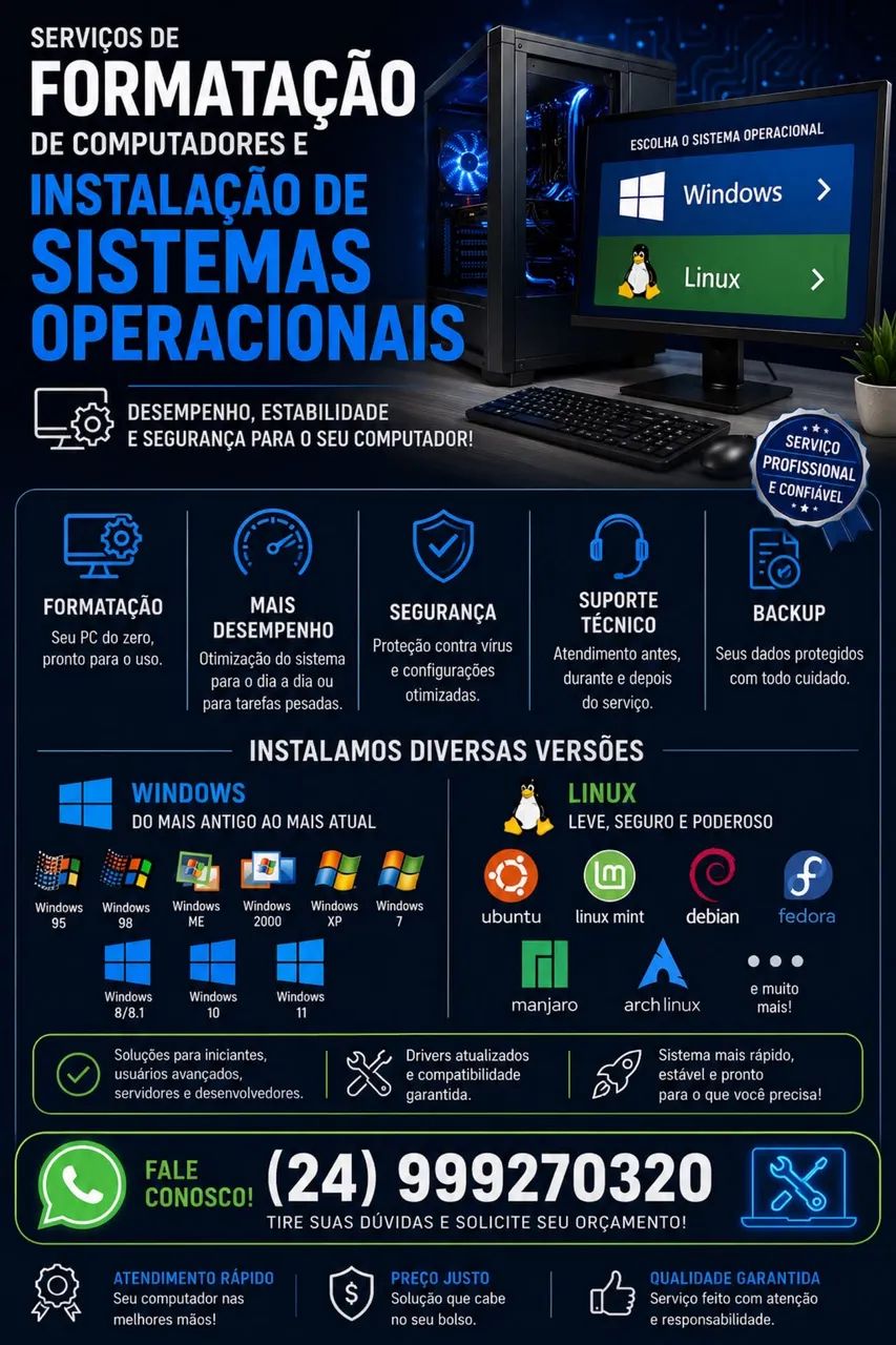Faço formatação de Computadores e instalação de bios