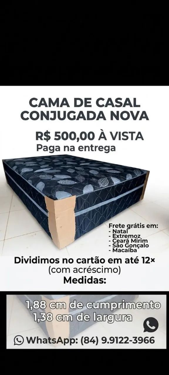 Compre uma cama de casal conjugada nova, com frete grátis em Natal e região.