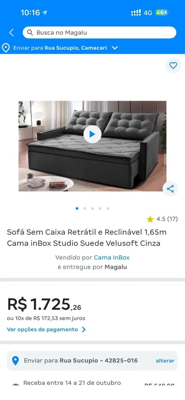 Sofá Cinza retrátil 