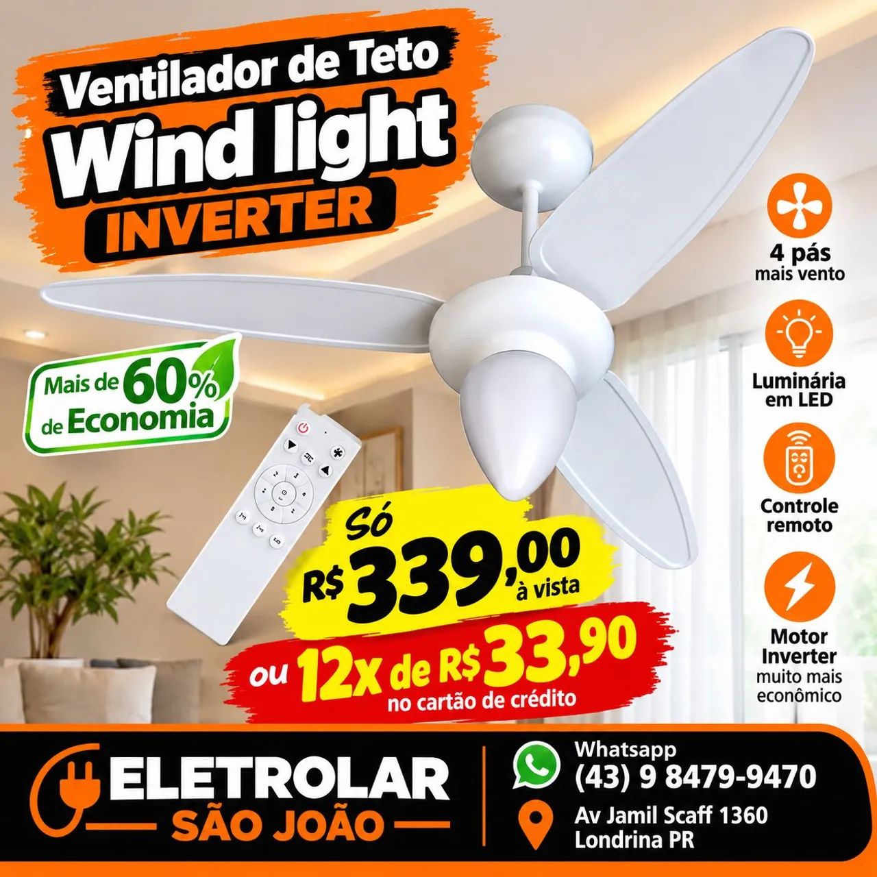 Ventilador de teto Wind light inverter 