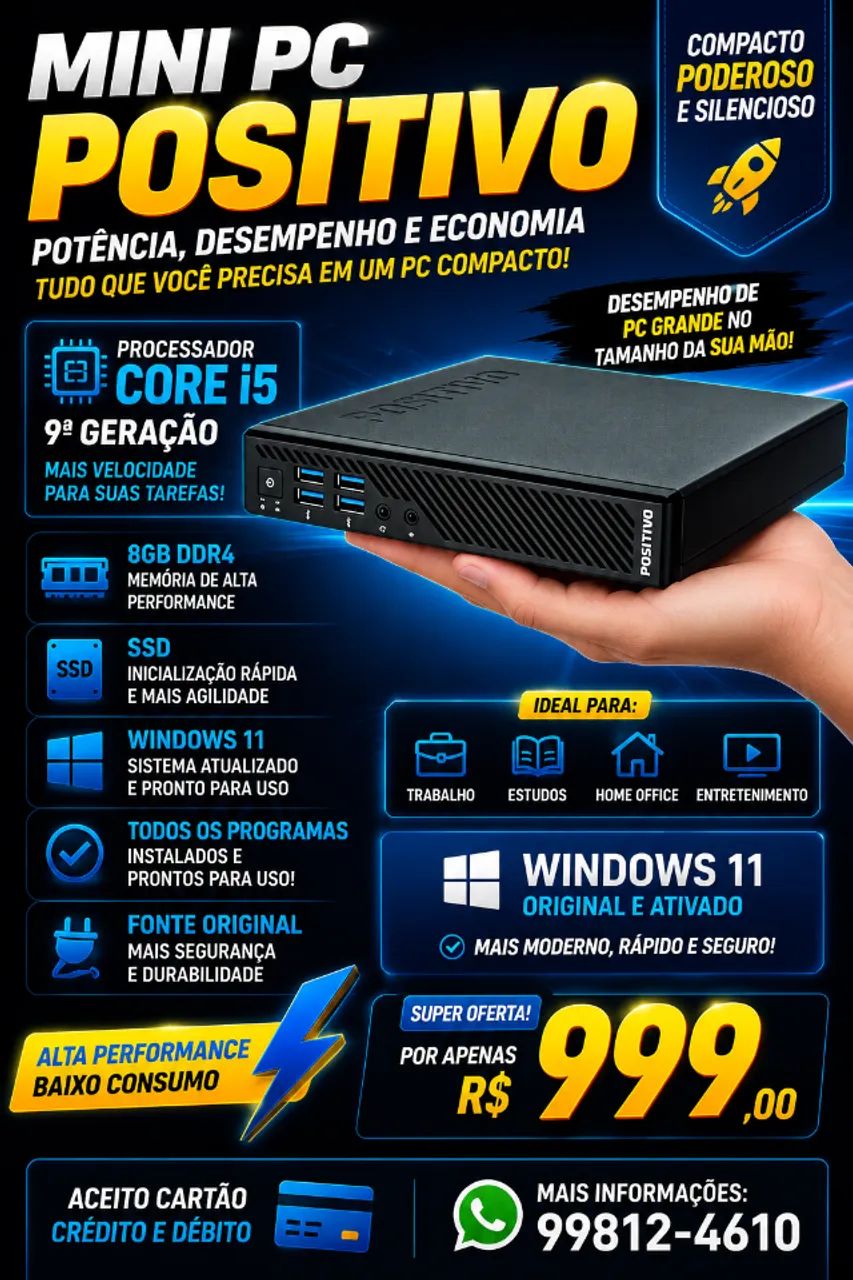 Promoção! mini pc positivo CORE i5 9a GERAÇÃO - 8gb ddr4 - com garantia!