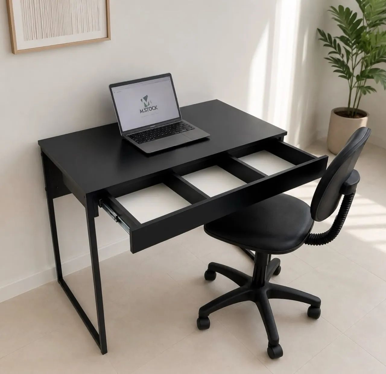 MESA LIGHT COM GAVETA PRETO PARA SALA DE TRABALHO 