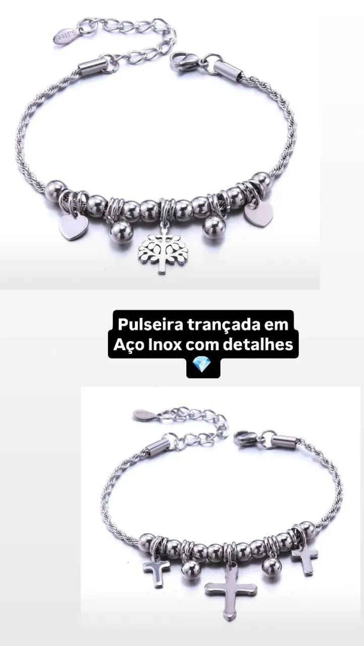Pulseira estilo Pandora com berloques em aço inoxidável 