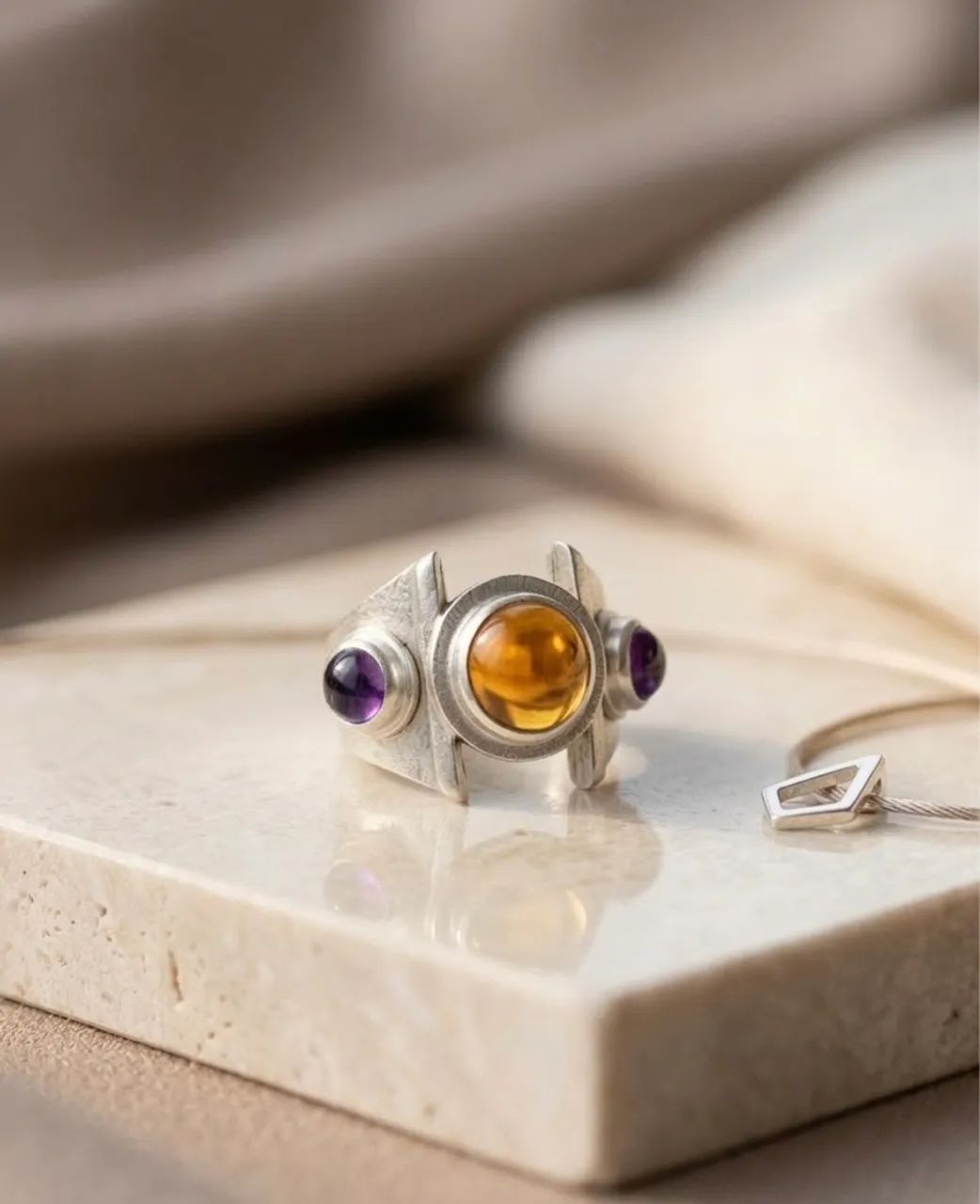 Anel de prata pura com citrino e ametista - Foto 4